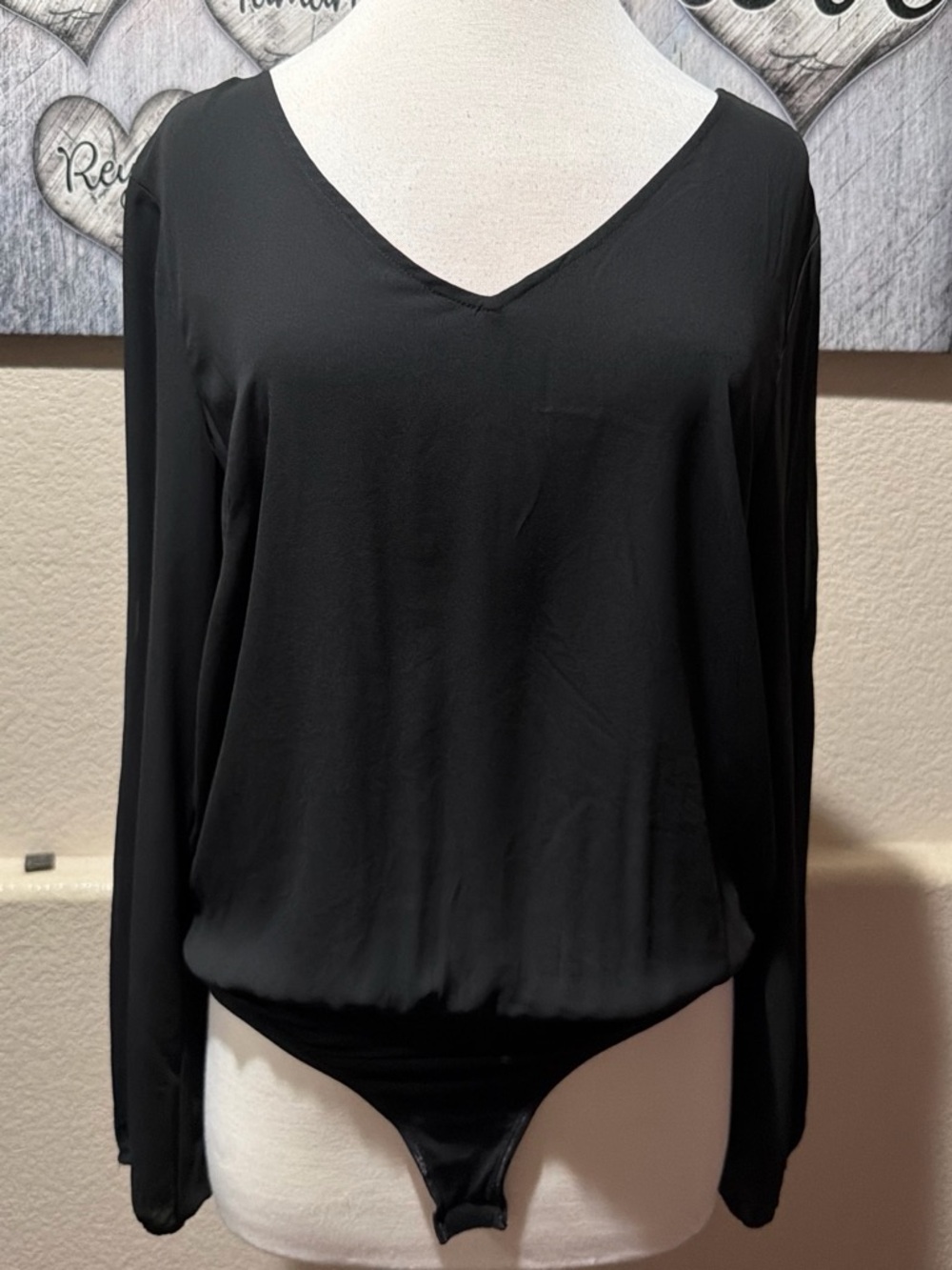 Guess Black V-Neck Long Sleeve Bodysuit